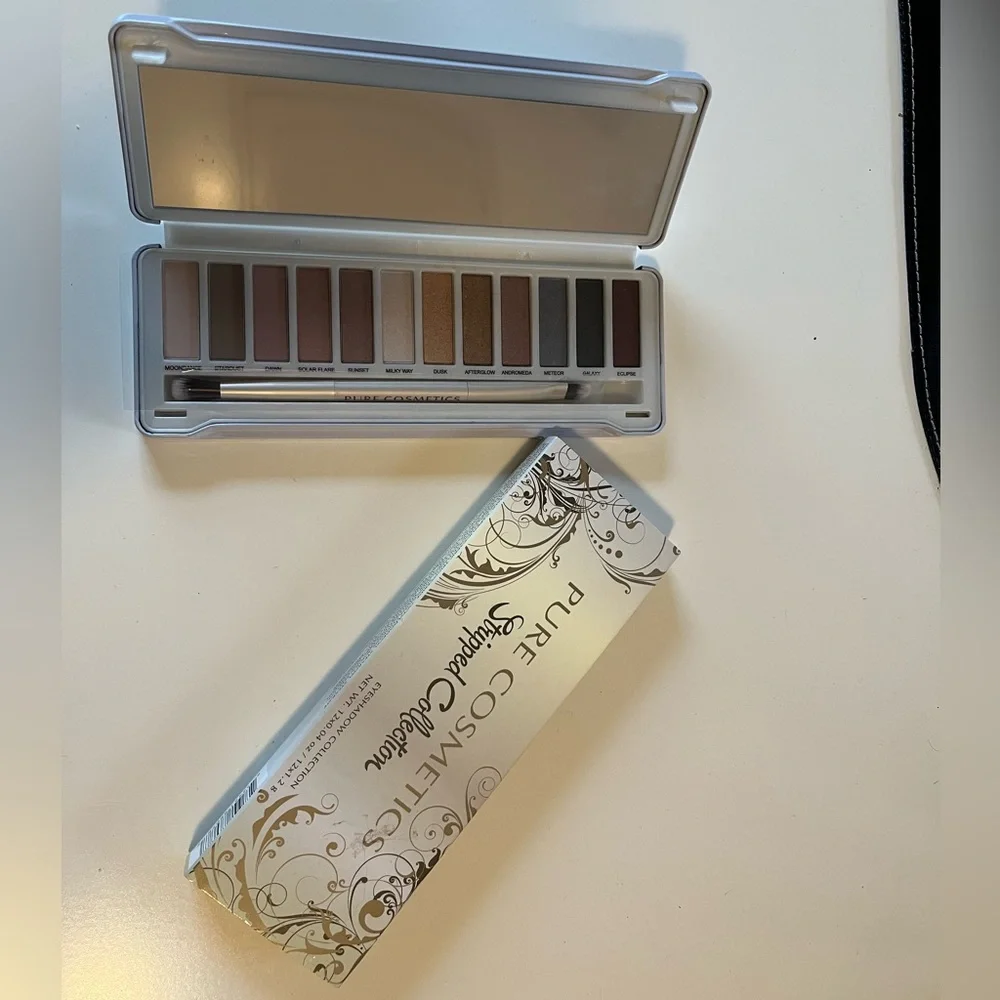 New Pure Cosmetics Stripped Eyeshadow Collection Brush Mirror Metal Tin